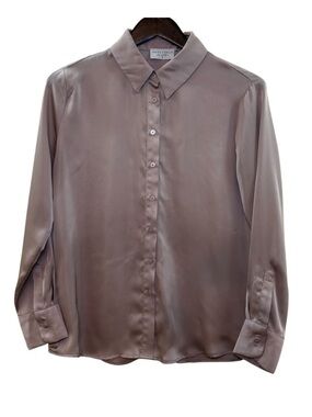 Dress Forum Button Down Blouse Dull Satin Slim Shirt Pink Champagne Size Medium